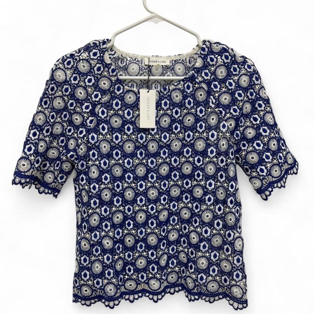 Sugar+Lips Blue and White Crochet Top NWT Size XS